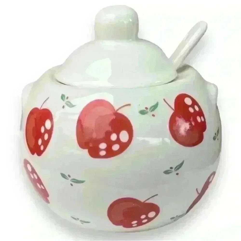 VTG Red Apple Ceramic Sugar Bowl Jam Jar